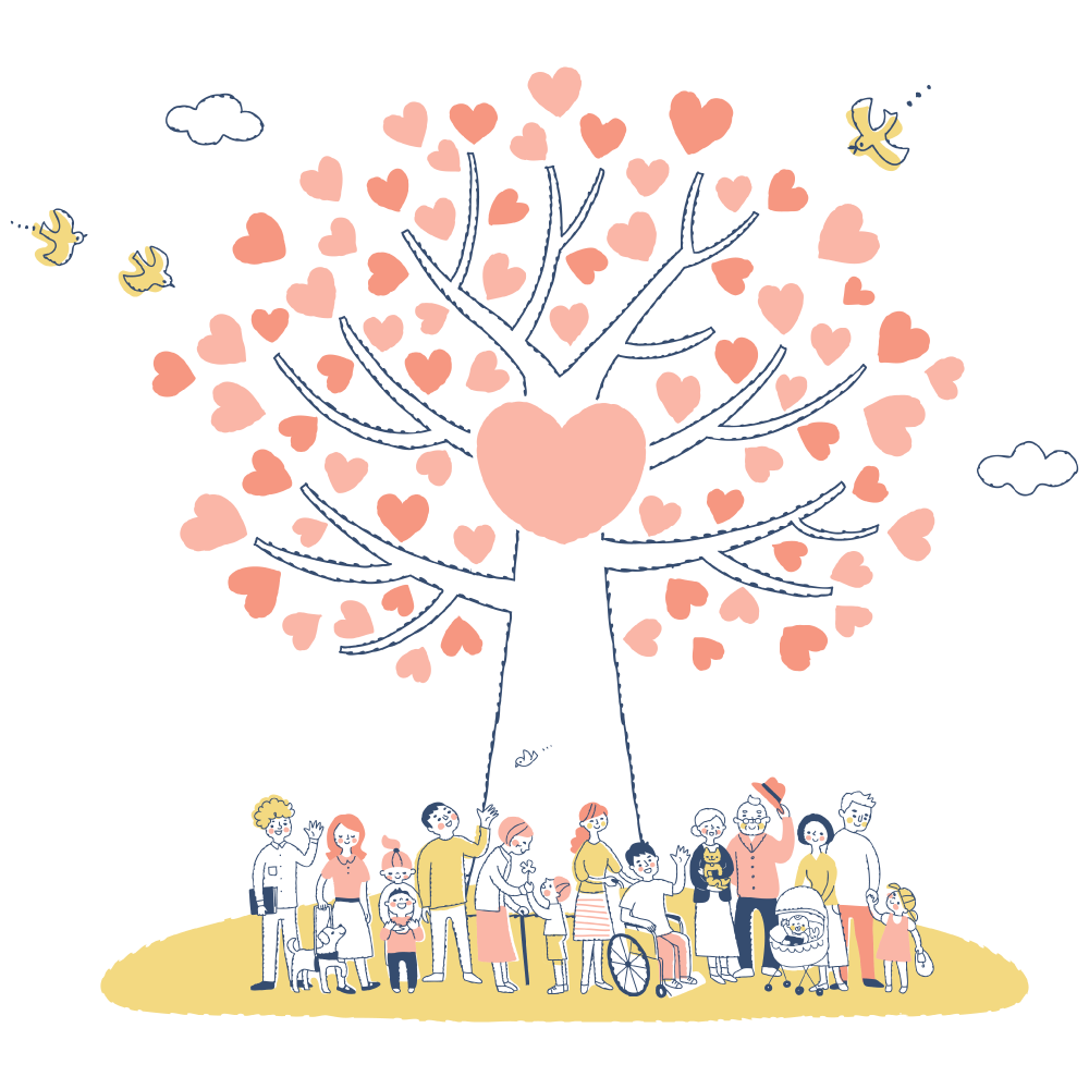 木の下に集まる人々